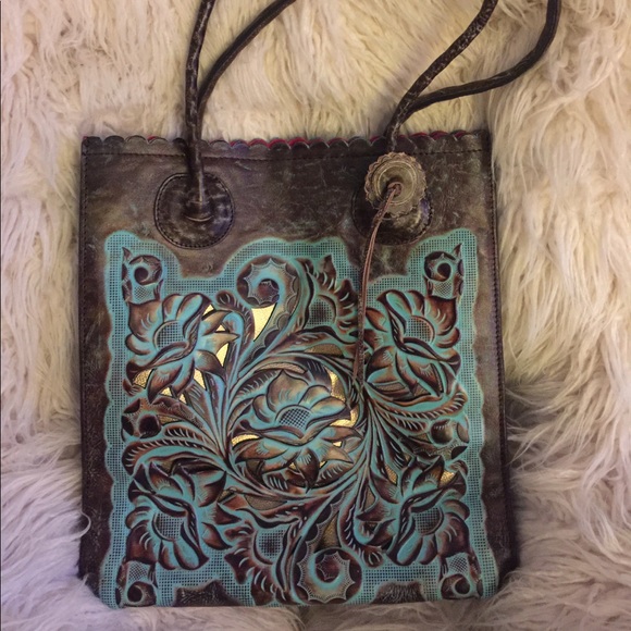 patricia nash turquoise tooled cavo tote